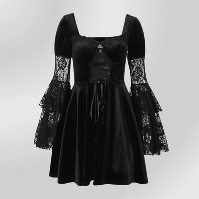 Robe Victorienne Noire à Dentelle